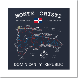 Monte Cristi Dominican Republic Flag Travel Map Coordinates GPS Posters and Art